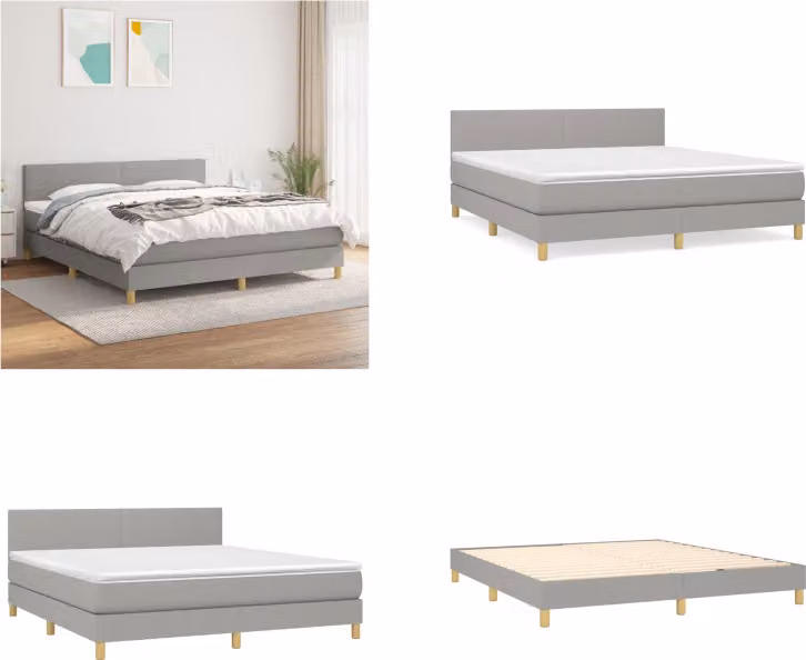 vidaXL Letto matrimoniale con materasso in tessuto grigio chiaro 180x200 cm - Letto matrimoniale - Boxspringbetten - Bett - Schlafzimmermöbel