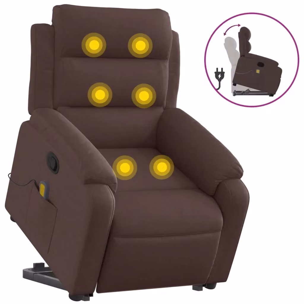 Poltrona Alzapersona Reclinabile con Assistenza Elettrica vidaXL, Marrone, Tessuto e Schiuma – 2