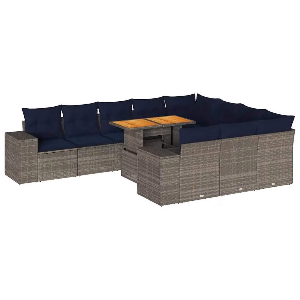 Set di Divani da Giardino a Forma di U vidaXL in Polyrattan Grigio e Blu con 11 Pezzi e Cuscini Inclusi – 2