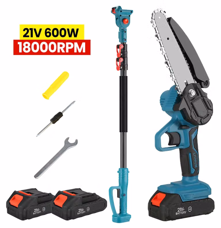 Troncatrice a batteria – Mini motosega elettrica – Lame da 15 cm – Telescopico estendibile fino a 2 metri – Batteria inclusa