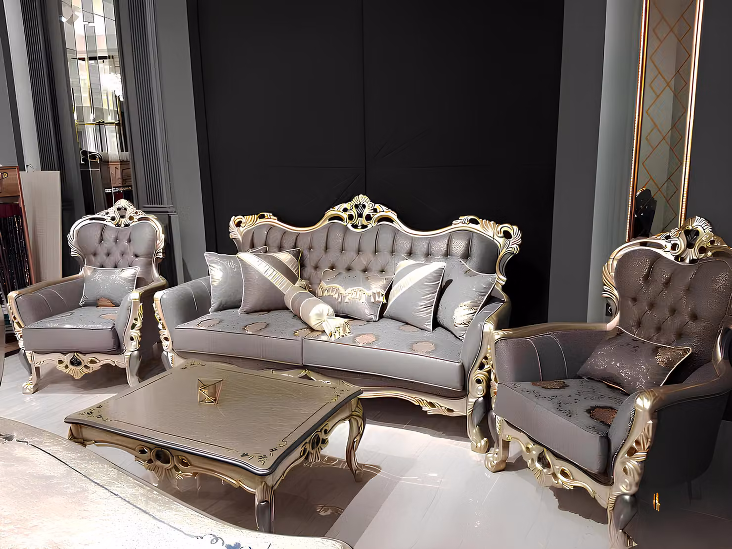 Designer Wohnzimmer set Sofagarnitur set Sofagarnitur 3+3+1+1 2x Sofas 2x Sessel