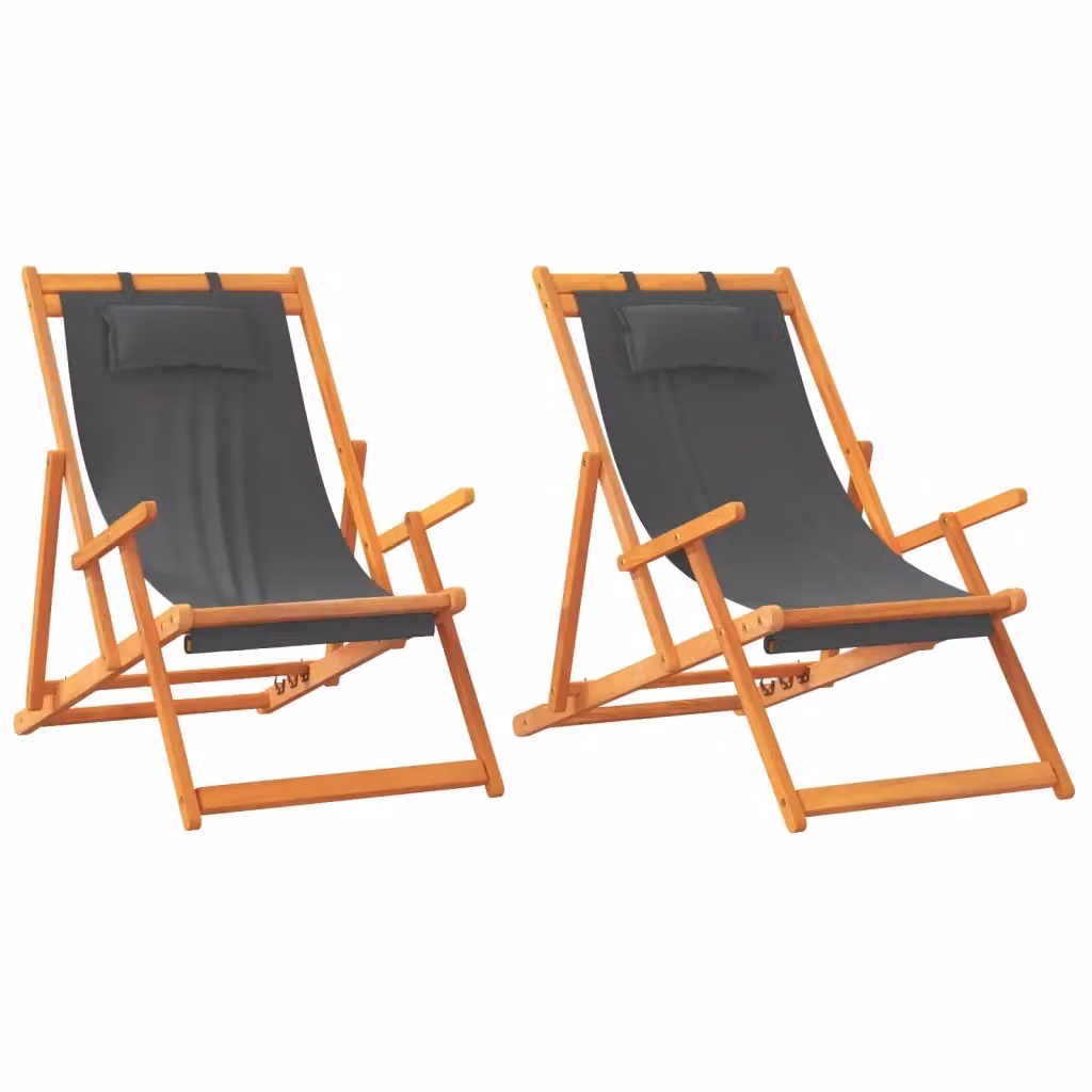 Set di 2 sedie pieghevoli da giardino vidaXL in legno oliato e tessuto grigio – 2