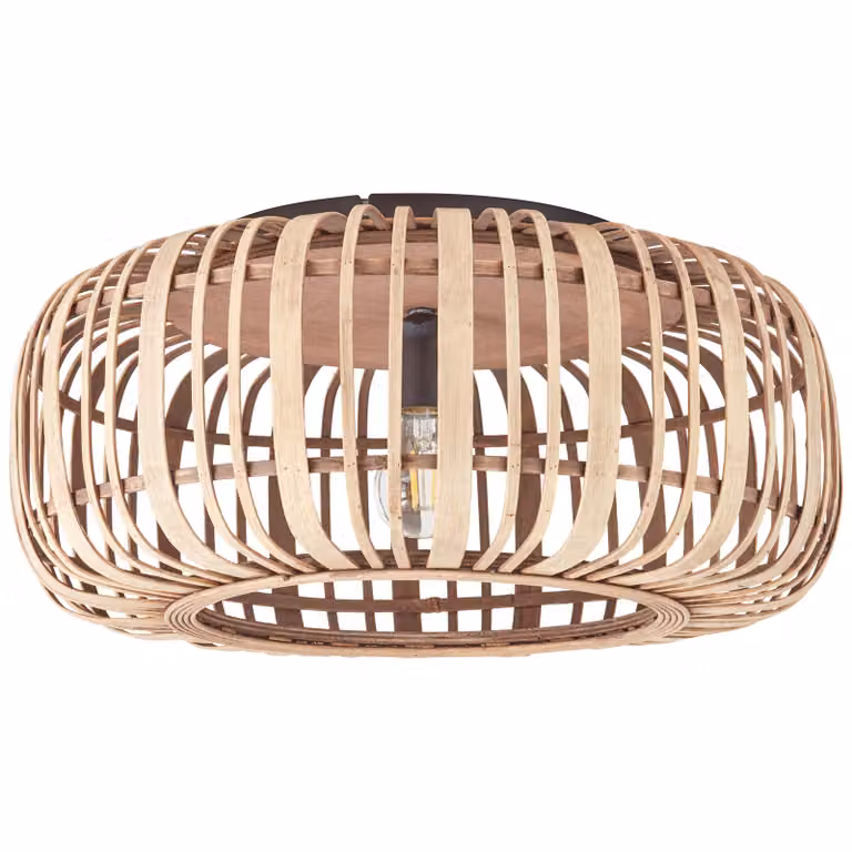 BRILLANTE plafoniera naturale WOODROW | Plafoniera in stile boho con paralume in bambù Ø 50 cm | 1x presa E27 max. 60W | metallo/bambù