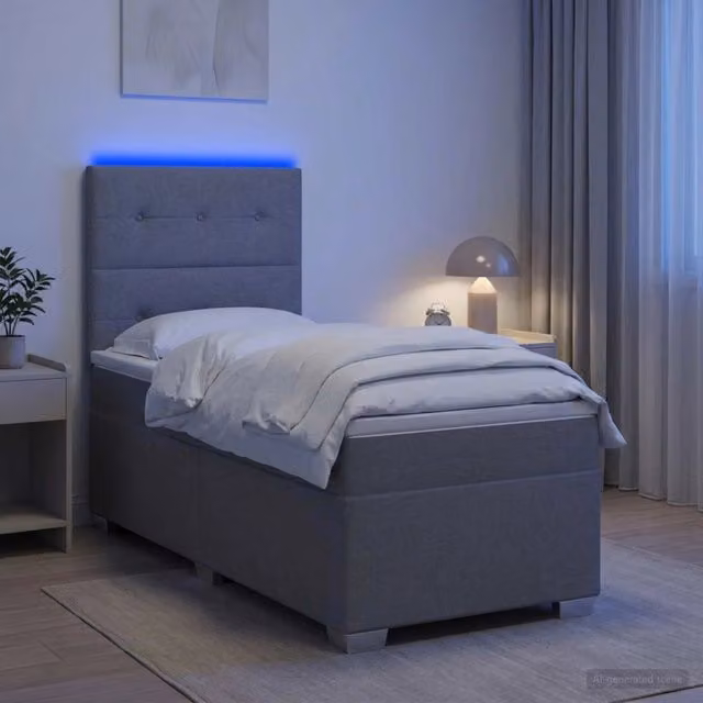 Letto box spring vidaXL con materasso a molle insacchettate e base a sollevamento, Grigio, L 200 cm x P 100 cm x H 140,5 cm – 1
