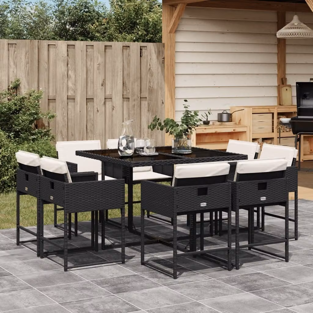 Maison Exclusive - Set da Pranzo da Giardino 9 pz con Cuscini Nero in Polyrattan