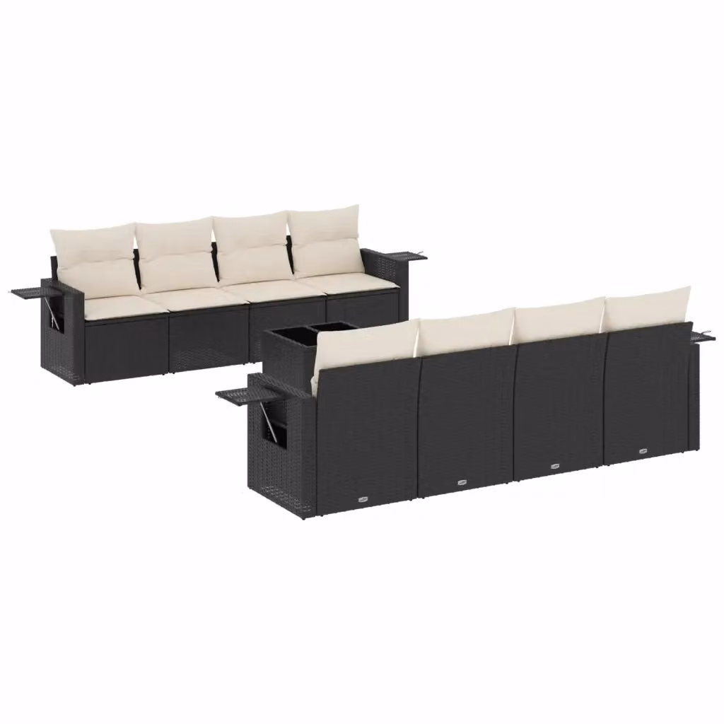 vidaXL Set Divani da Giardino 9 pz in Polyrattan Nero con Cuscini e Tavolino da Caffè – 2