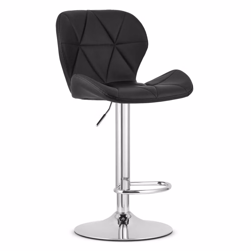 Set di 2 sgabelli Valora in similpelle nera con base in metallo argento, H 111 cm x L 48,5 cm x P 59,5 cm – 2