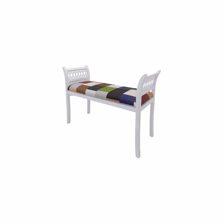 Panca parigina imbottita in tessuto e legno di faggio bianco shabby chic Mobili 2G