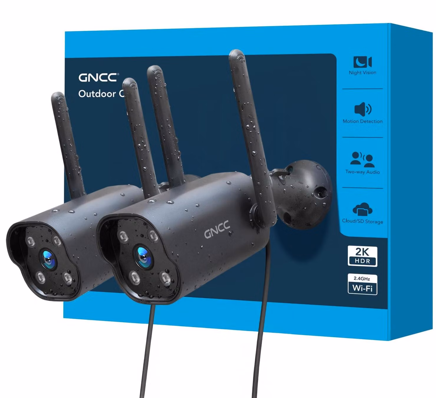 Videocamera di sorveglianza - Esterno - WiFi - 2K - 2,4 GHz - Set da 2 Telecamera di sicurezza per esterno con visione notturna