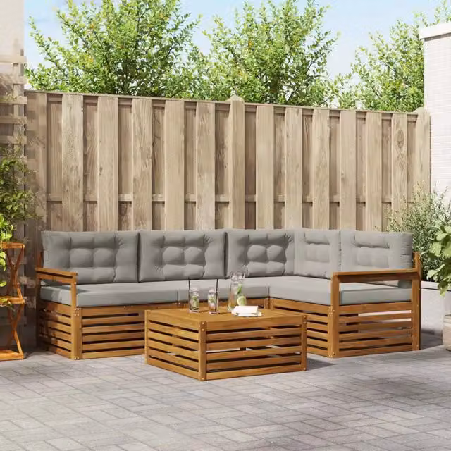 Set di divani da esterno 5 pz Grigio Naturale e Chiaro 3373406