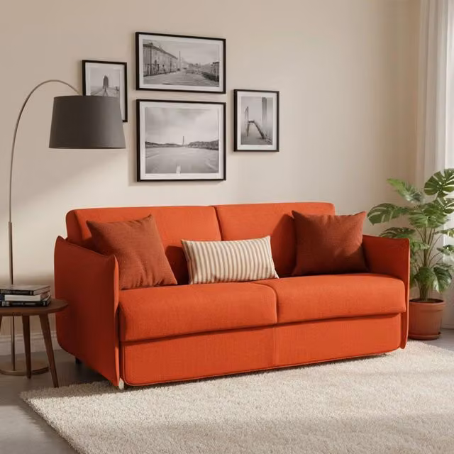 Divano Letto Gravere DMORA a 3 Posti con Rivestimento Sfoderabile Arancione L: 200 cm, P: 95 cm – 1