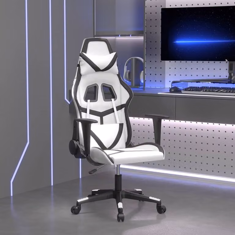 Sedia da Gaming vidaXL con Massaggio in Similpelle Bianco e Nero