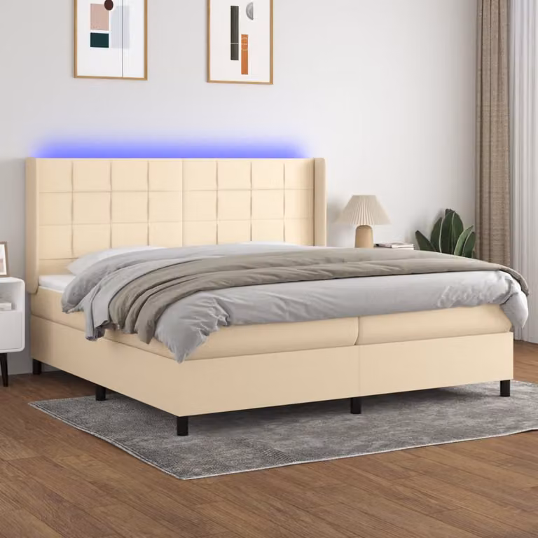 Letto Ibrido con Materasso e Illuminazione LED vidaXL in Tessuto Bianco e Beige L/P: 200 x 200 cm