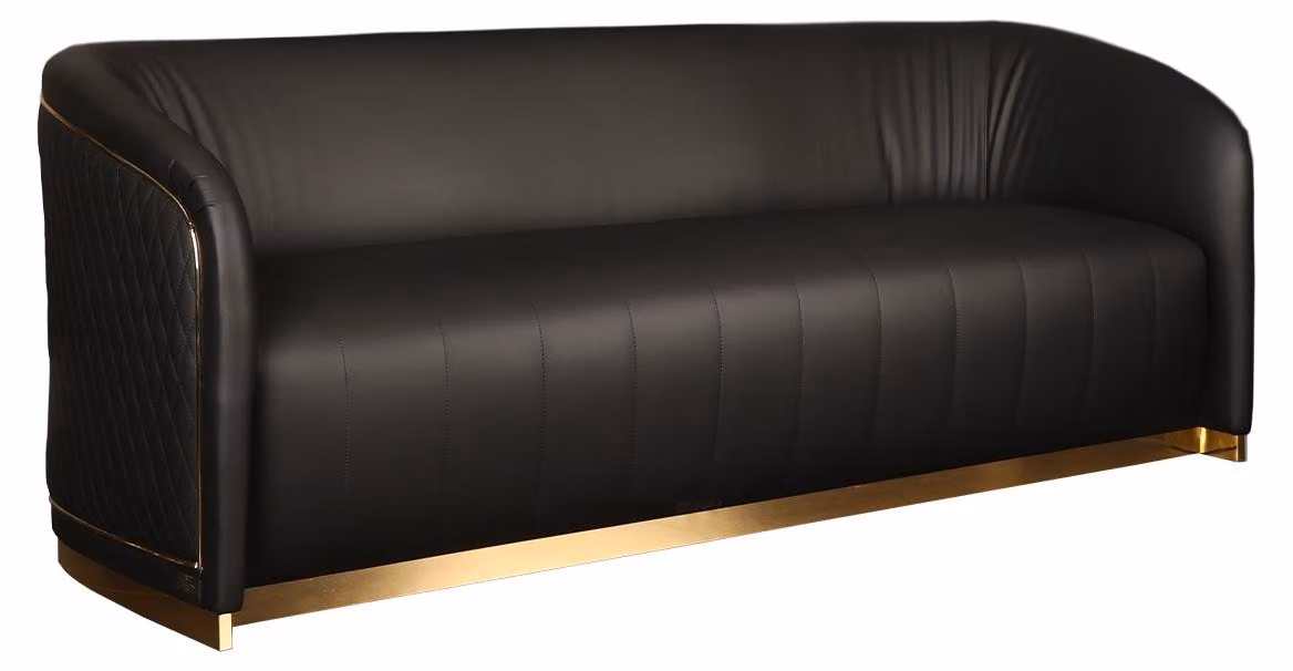 Stilvolle Schwarze Dreisitzer Couch Wohnzimmer Designer Ledersofas