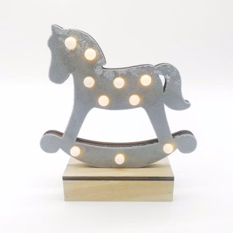 ACA Lighting decorazione in legno cavallo grigio, 10 MINI LED a batteria (2xAA), WW, IP20, 17X4,5X16cm X061011239