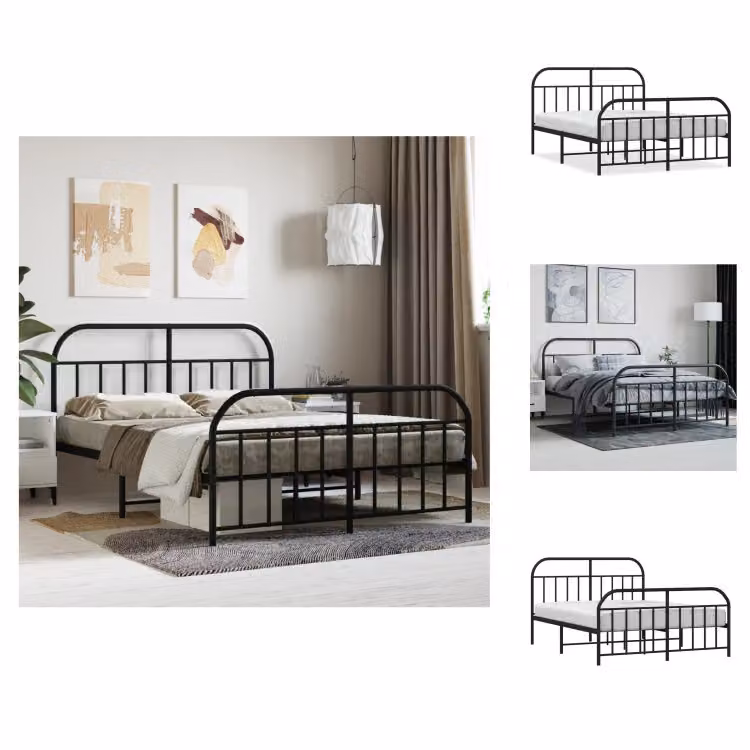 vidaXL Struttura letto con testiera e pediera in metallo nero 135x190 cm - Letti e strutture letto