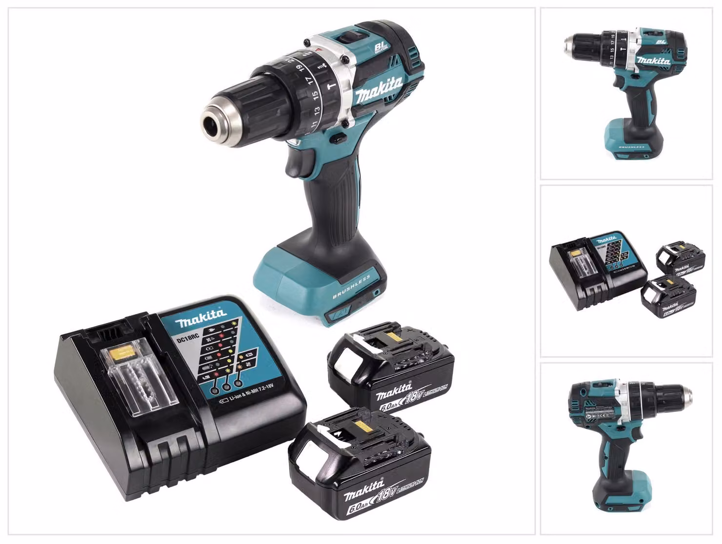 Makita DHP 484 RG trapano a percussione a batteria 18 V 54 Nm brushless + 2x batteria ricaricabile 6,0 Ah + caricabatterie