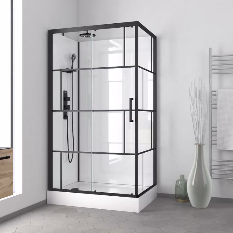 Doccia completa MARWELL Design doccia completa Mattoni 110 x 80 x 225 cm - Set completo incl. piatto doccia e rubinetto - Doccia ad angolo con ingresso frontale - Cabina doccia con profili in alluminio di alta qualità