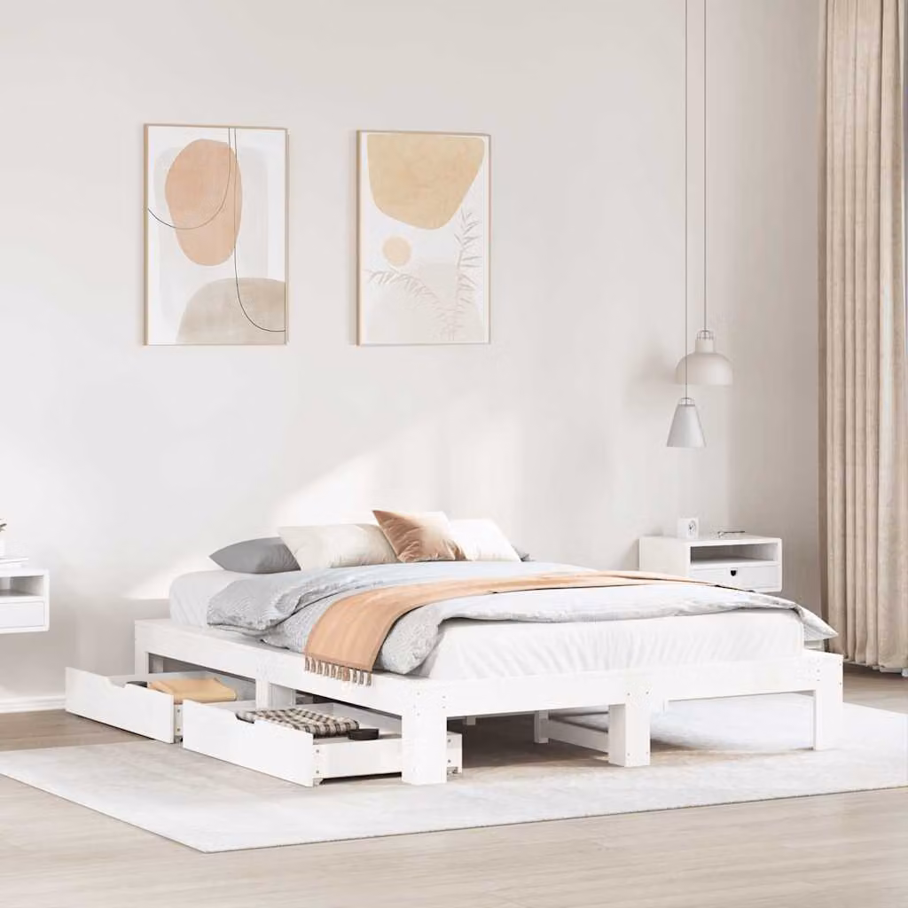 Letto in legno di pino massello vidaXL Bianco con cassetti L/P/H: 190 x 140 x 161,5 cm