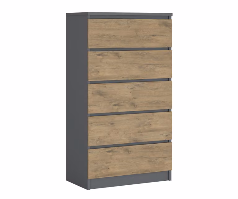 Cassettiera con 5 cassetti, colore: antracite / rovere Lancelot, A: 70 x 125 x 39 cm