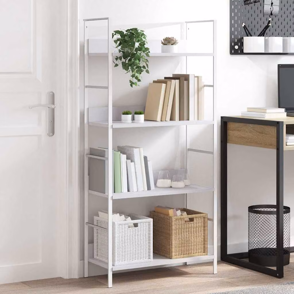 Scaffale per libri vidaXL con 4 ripiani in stile industrial, colore bianco, L 60 cm x P 27,6 cm x H 124,5 cm