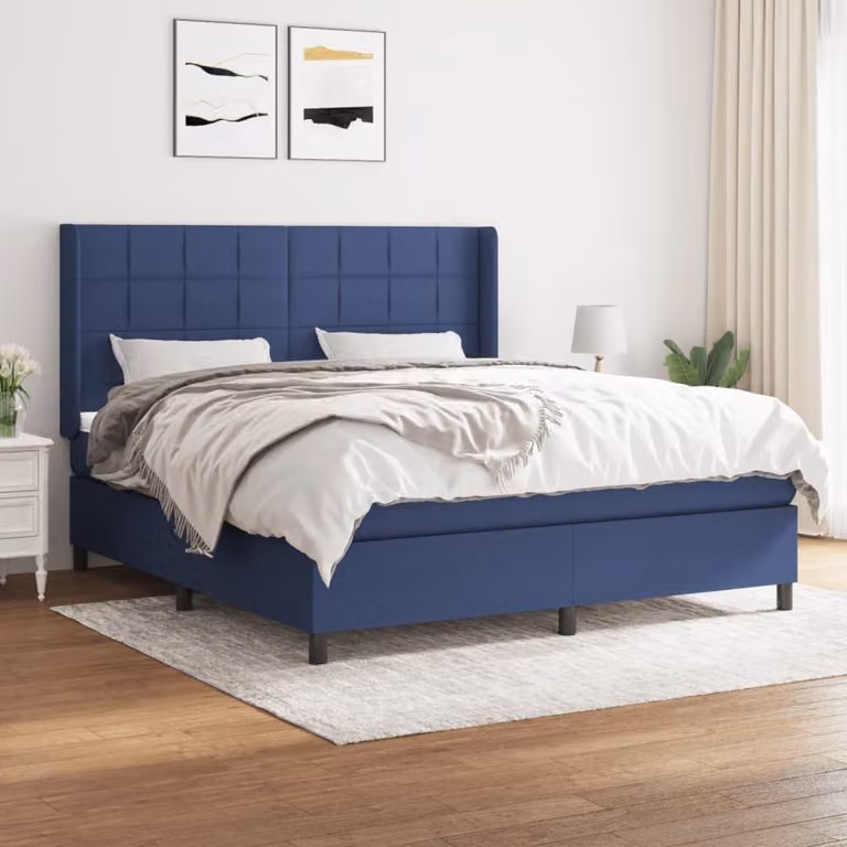 The Living Store Letto a molle con materasso Blu 160x200 cm in tessuto