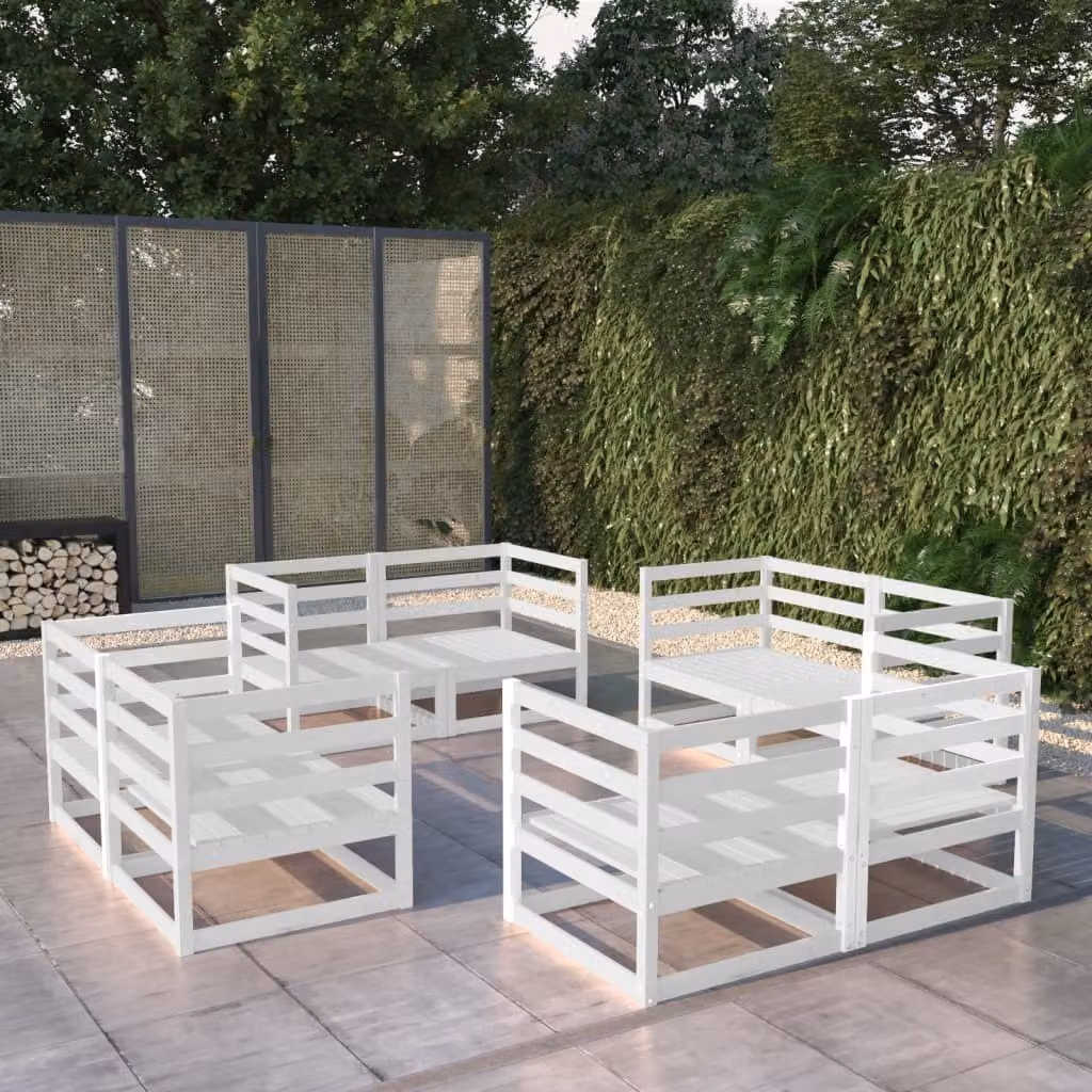 The Living Store Set salotto da giardino 8 pezzi in legno di pino massiccio bianco