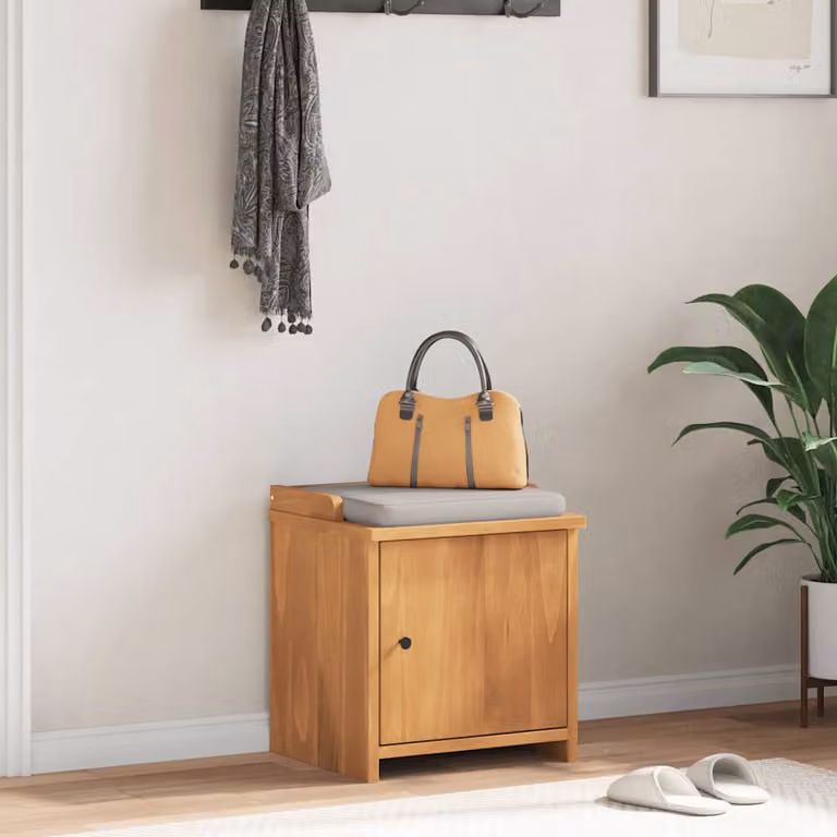 Panca da corridoio e porta scarpe vidaXL SANDNES in legno massello di pino e acacia, colore sabbia/marrone, L 45 cm x P 40 cm x H 50 cm
