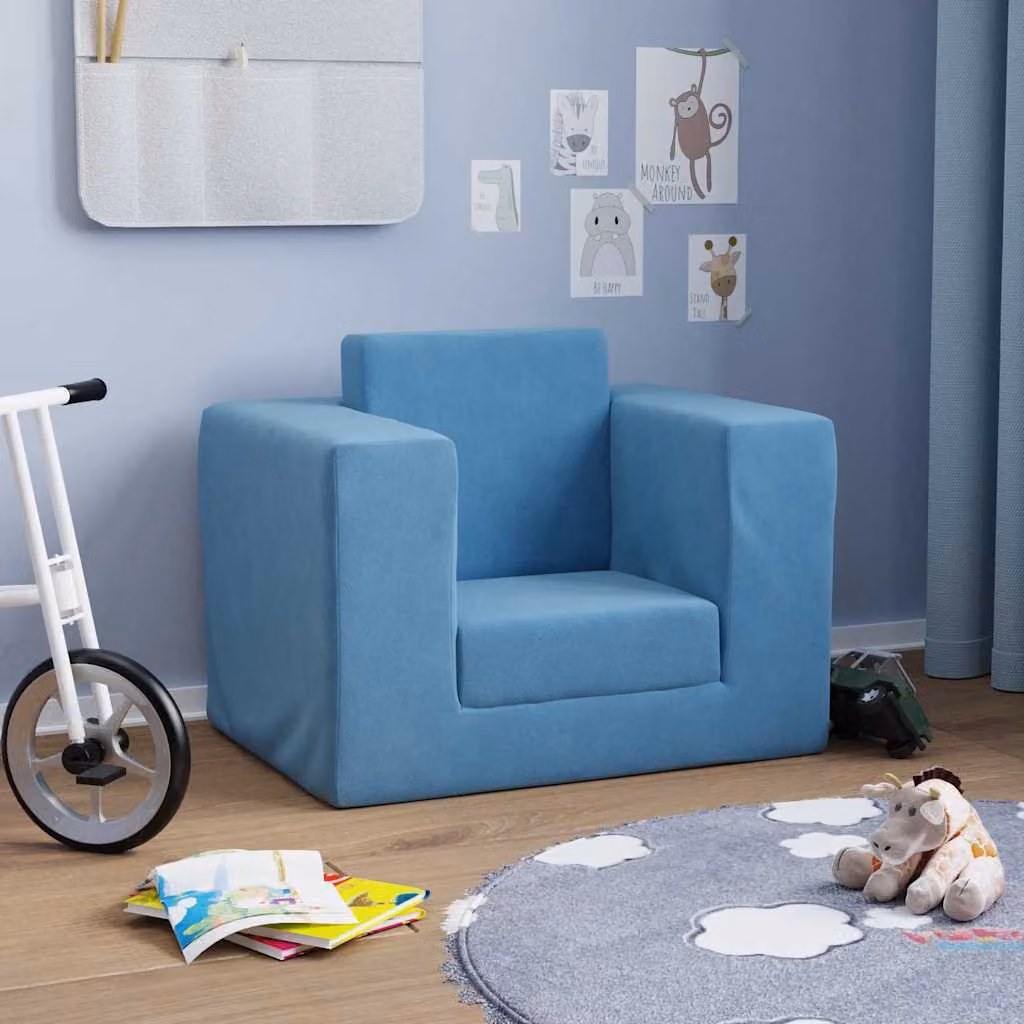 Maison Exclusive - Divano letto per bambini, colore blu, in morbido peluche