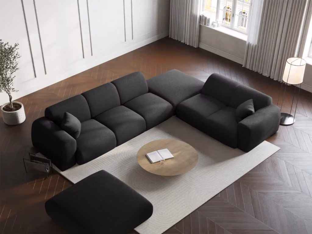 Divano angolare destro Nolio Cosmopolitan Design a 4 posti in ciniglia nero L 315 cm x P 148 cm x H 72 cm – 2