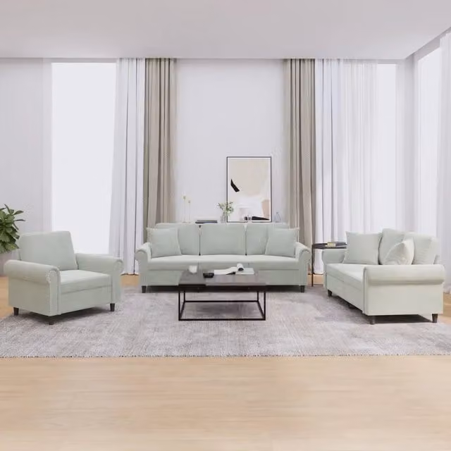 Set di Divani 3 pz con Cuscini Grigio Chiaro in Velluto 3202190