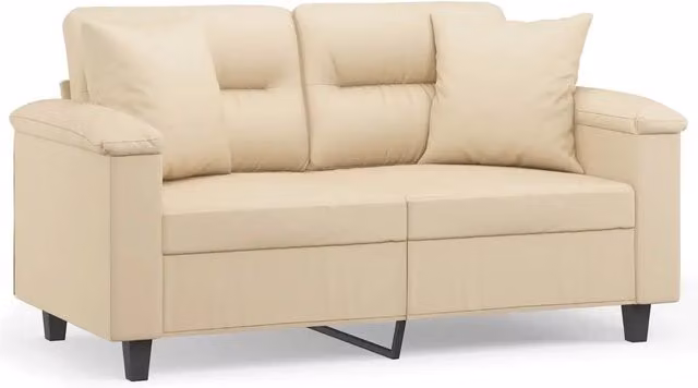 Divano | Divano da soggiorno | Sofa a 2 Posti con Cuscini Crema 120 cm Tessuto Microfibra