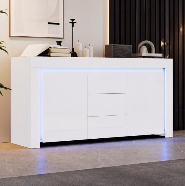 Sideboard moderno MODFU bianco lucido in MDF con illuminazione LED integrata L/P/H: 140 x 40 x 65 cm