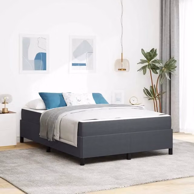 Struttura letto imbottita moderna vidaXL in tessuto grigio e bianco L/P/H: 200 x 140 x 85 cm