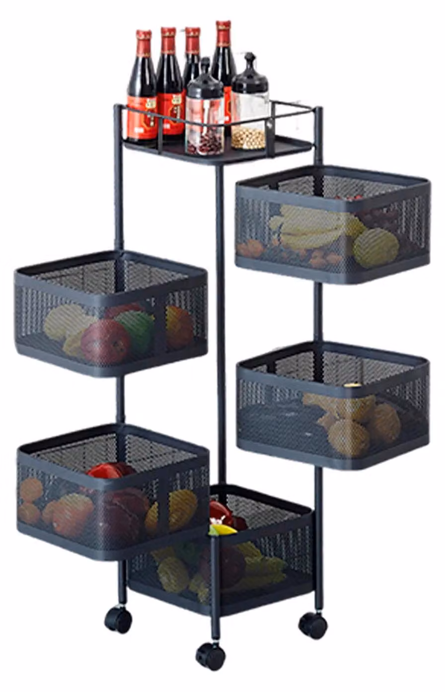 Ripiano portaoggetti per cucina, a 5 livelli, con ruote, colore nero