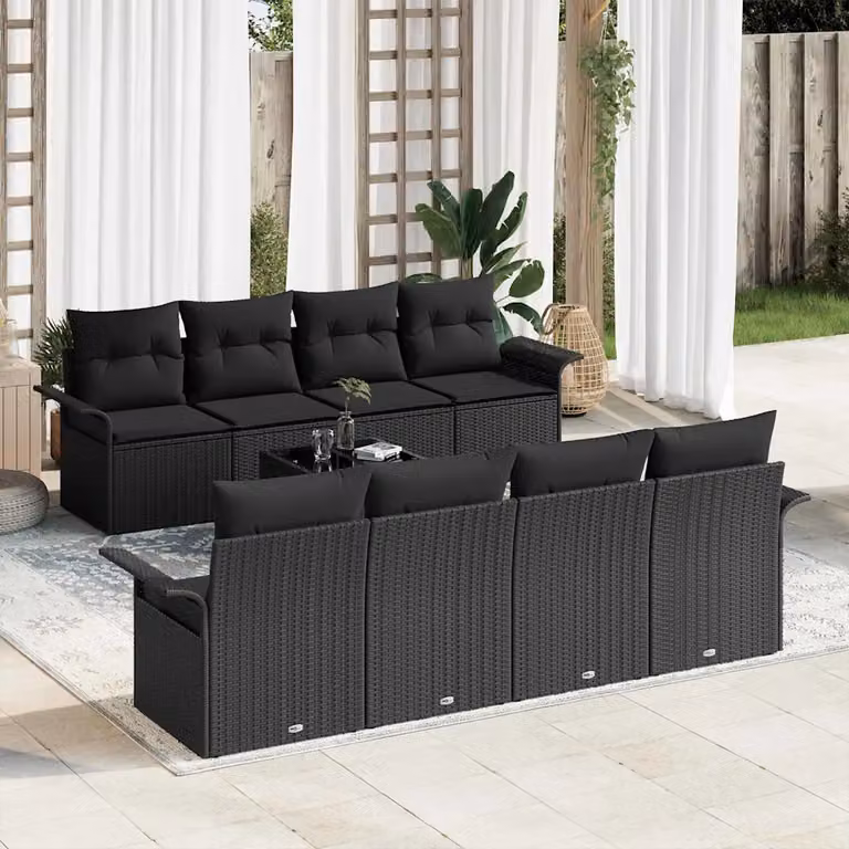 Set Divano da Giardino vidaXL 9 Pezzi Moderno con Cuscini Nero