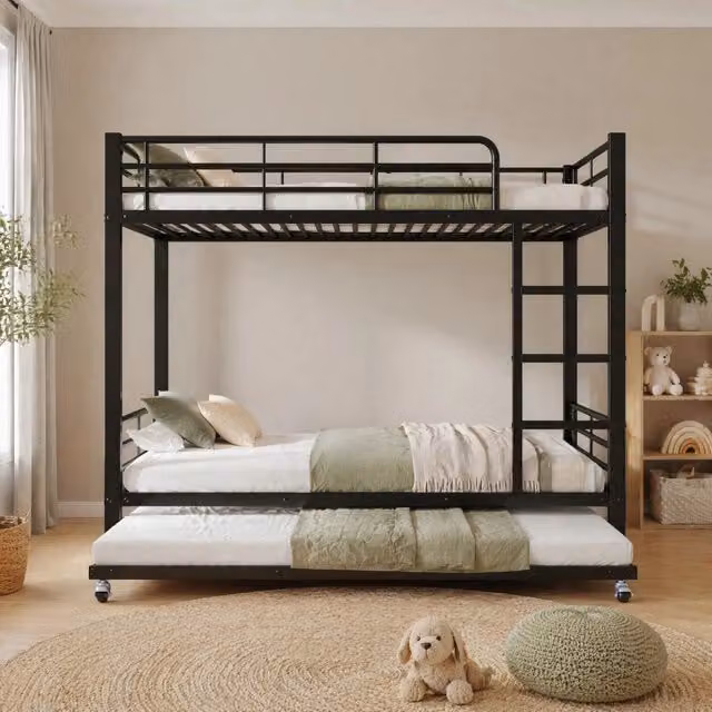 Letto a castello 90x200 cm nero in metallo con letto estraibile, senza materasso