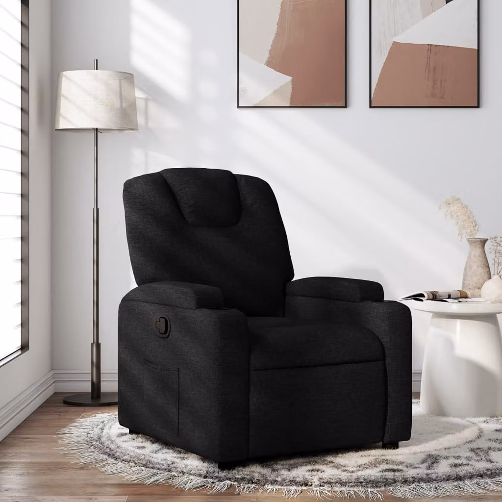 Poltrona reclinabile relax vidaXL in tessuto nero con braccioli e leva manuale – 1