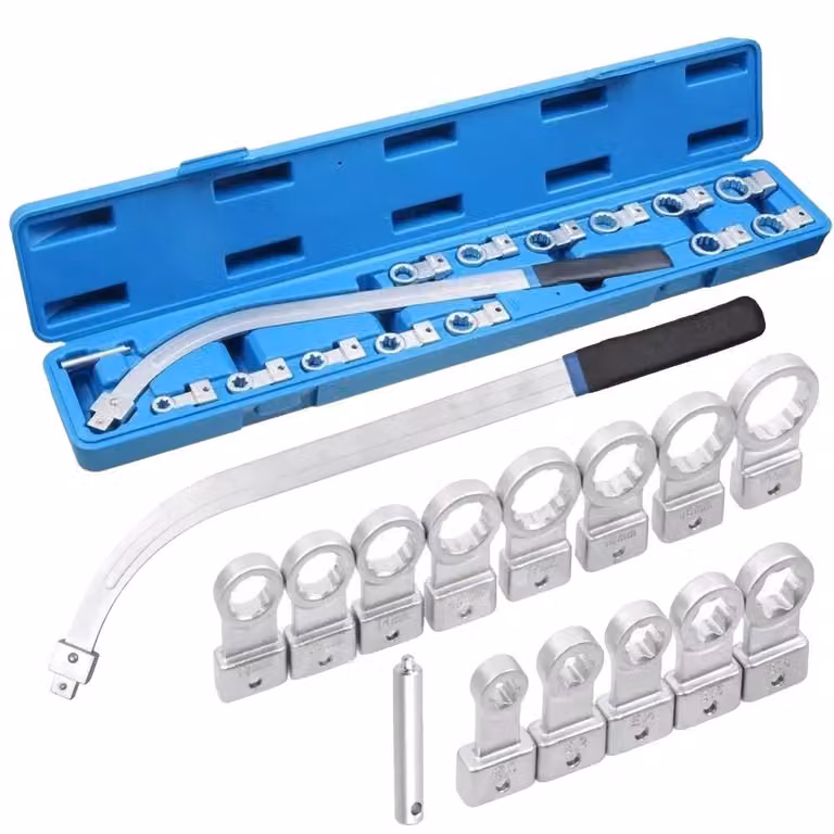 Set di utensili per la tensione di cinghie, realizzato in acciaio resistente, disponibile in diverse dimensioni, compatibile con cinghie a V e cinghie dentate, set da 15 pezzi, adatto per uso industriale