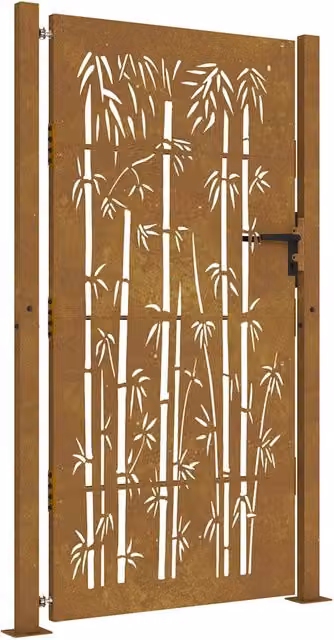 Cancello da giardino 100x200 cm in acciaio corten e design in bamb¨´ CFW2139105