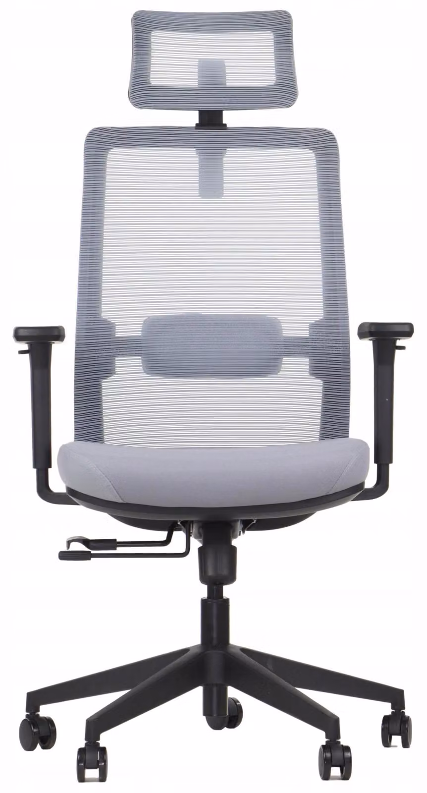 Sedia girevole ergonomica da ufficio CUTLER, base in nylon, braccioli regolabili, poggiatesta e supporto lombare, grigio