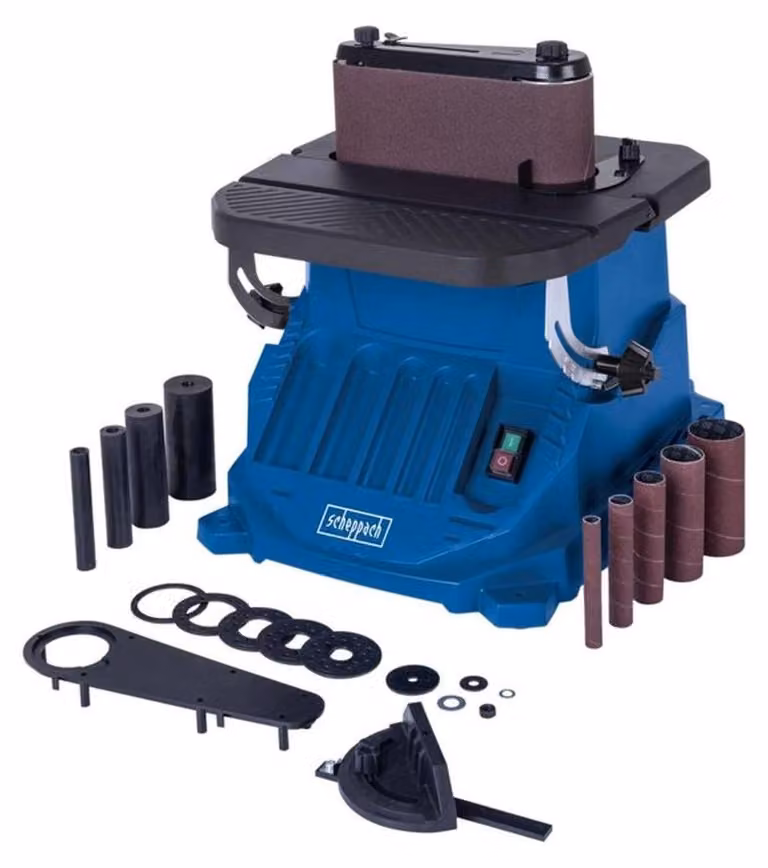 SCHEPPACH OSM600: Levigatrice combinata oscillante, 450 W, corsa di 16 mm, con 5 supporti per mole da 13–51 mm