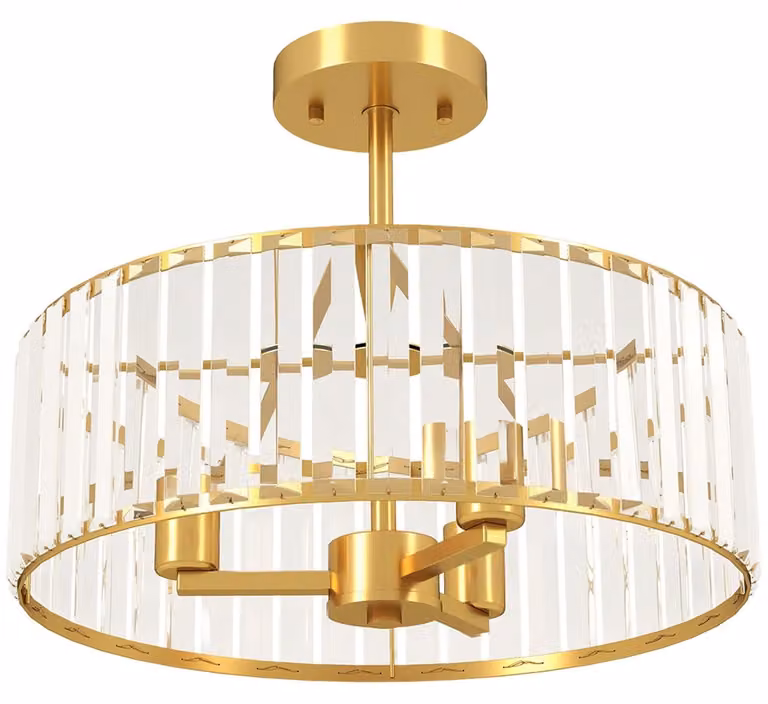 Lampada da soffitto, paralume in cristallo, 3 lampadine, metallo dorato