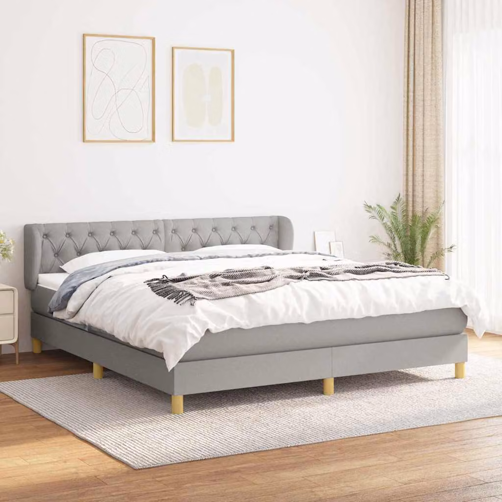 vidaXL Giroletto a Molle con Materasso Ibrido in Tessuto Grigio Chiaro e Bianco L/P/H: 160 x 200 cm – 1