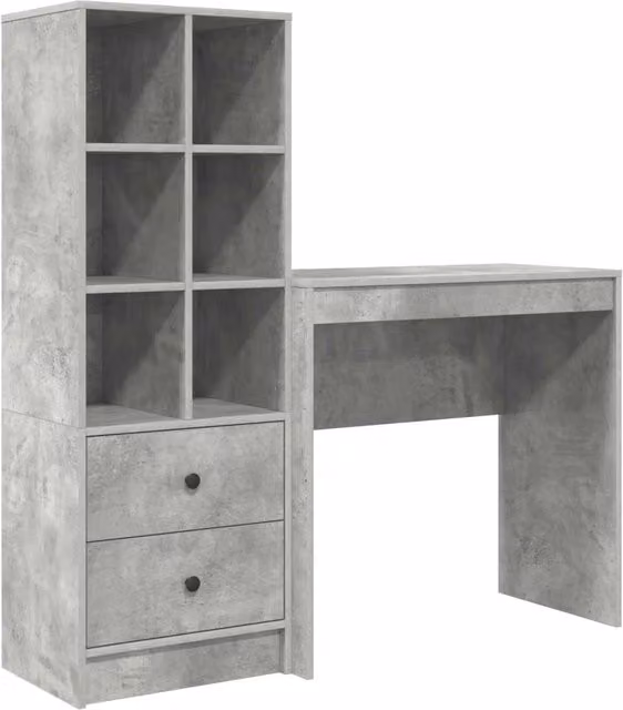Scrivania | Tavolo da Ufficio con cassetto con lo scaffale 2 pz Grigio cemento
