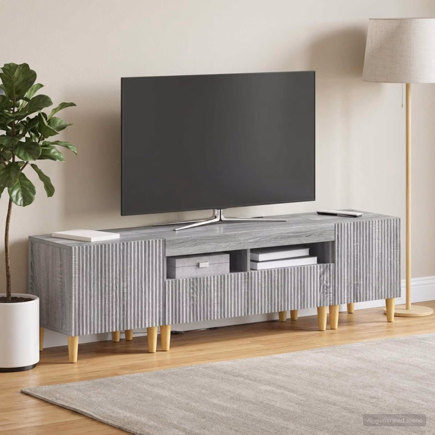 Mobile TV LED vidaXL ARNHEM in 3 pezzi, colore grigio e legno Sonoma con illuminazione integrata per il tuo soggiorno