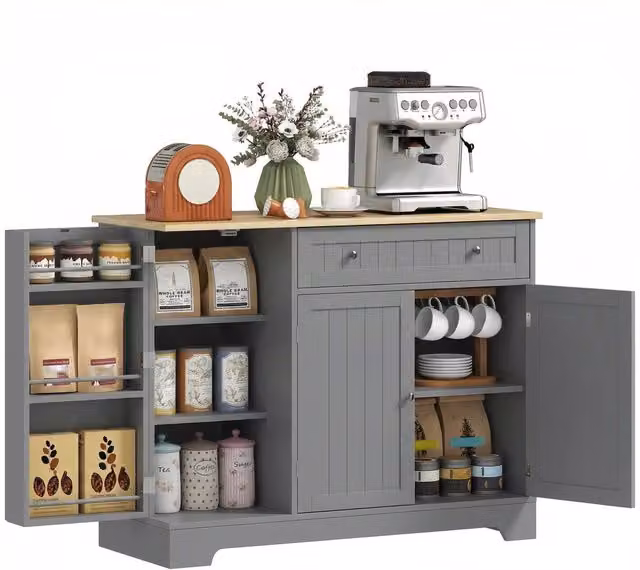 Mobile buffet da cucina con 3 ante, cassetto e ripiano regolabile, credenza salvaspazio per casa, grigio, 105x40x83cm