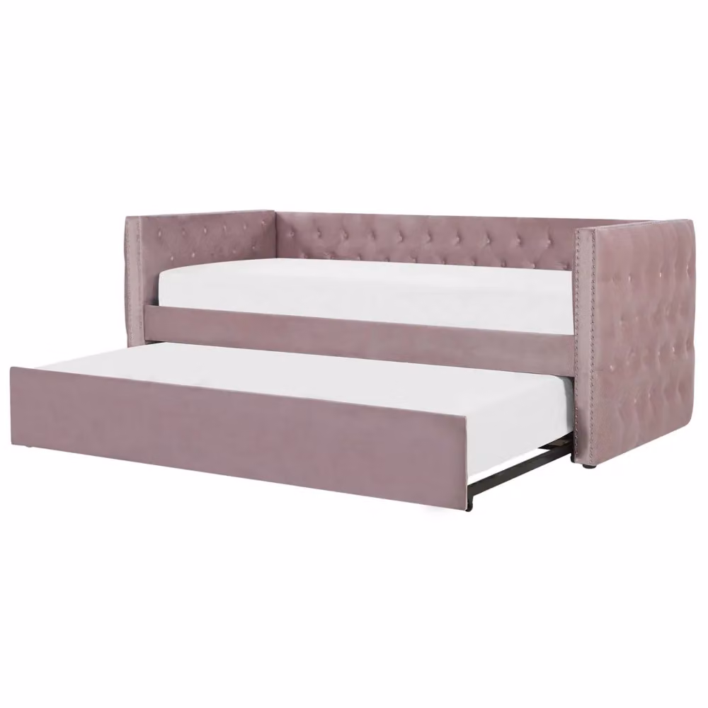 Letto da giorno estraibile Beliani in velluto rosa con rete a doghe e finiture glamour L/P/H: 231 x 90 x 200 cm – 2