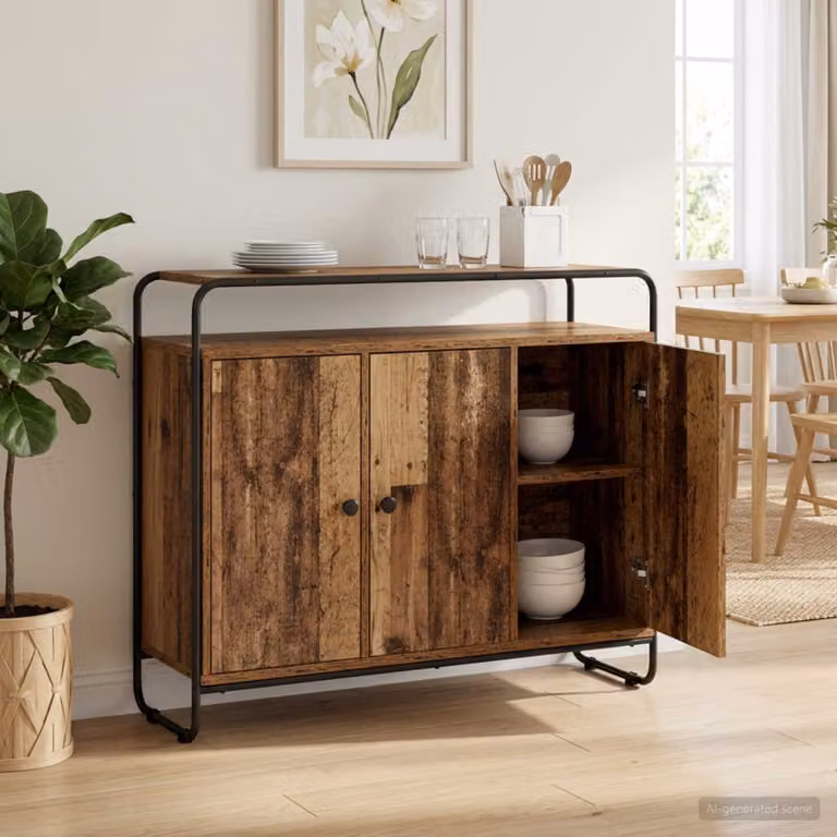 Credenza in stile industriale vidaXL in legno antico e metallo, colore marrone, L/P/H: 102 x 35 x 75 cm