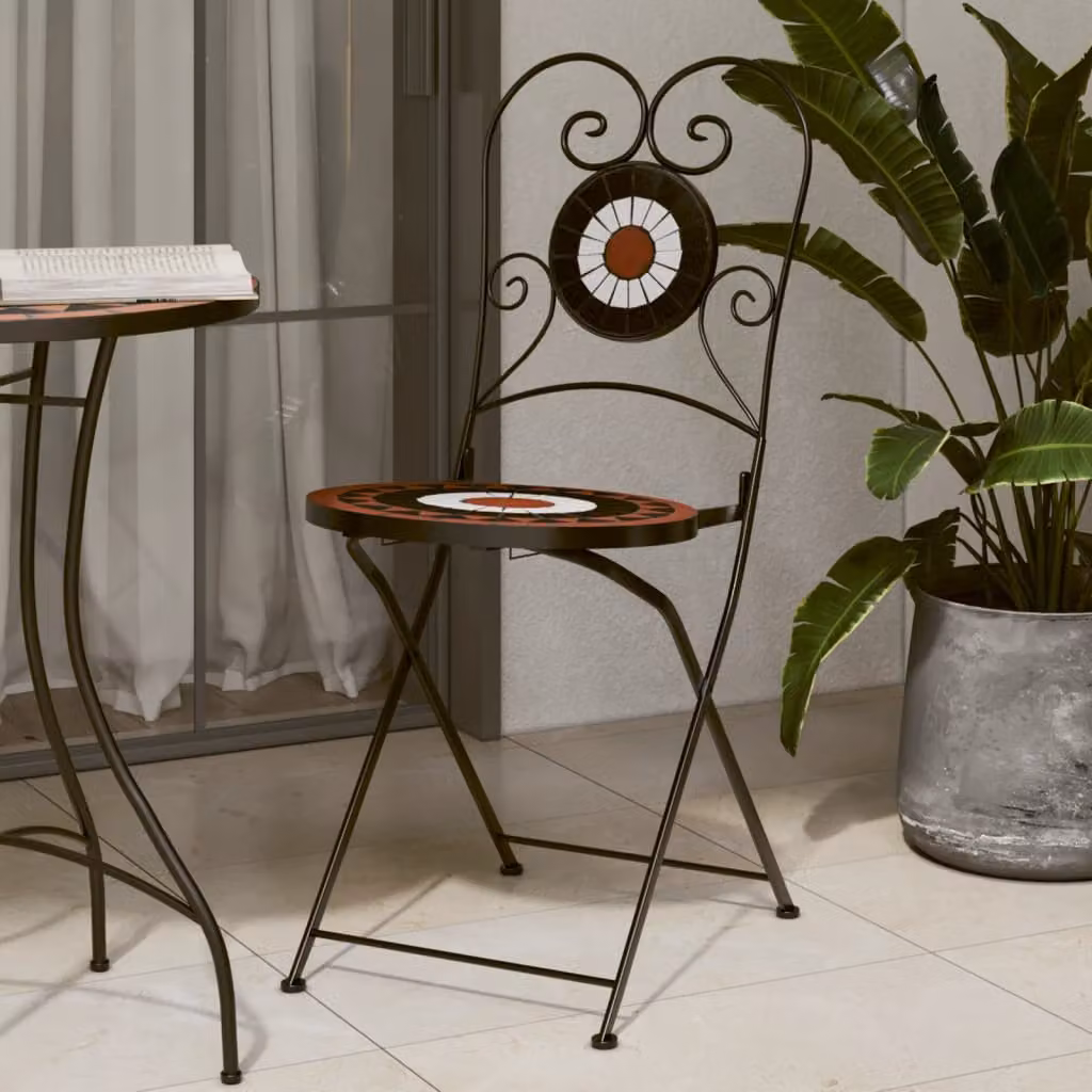 Set di 2 sedie pieghevoli vidaXL in metallo color terracotta e nero per giardino e balcone